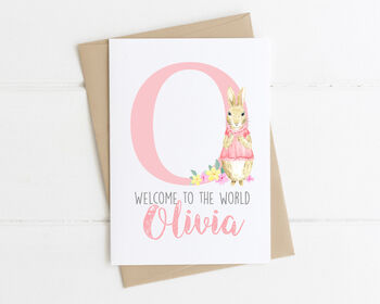 Personalised New Baby Card Pink Rabbit, 2 of 4