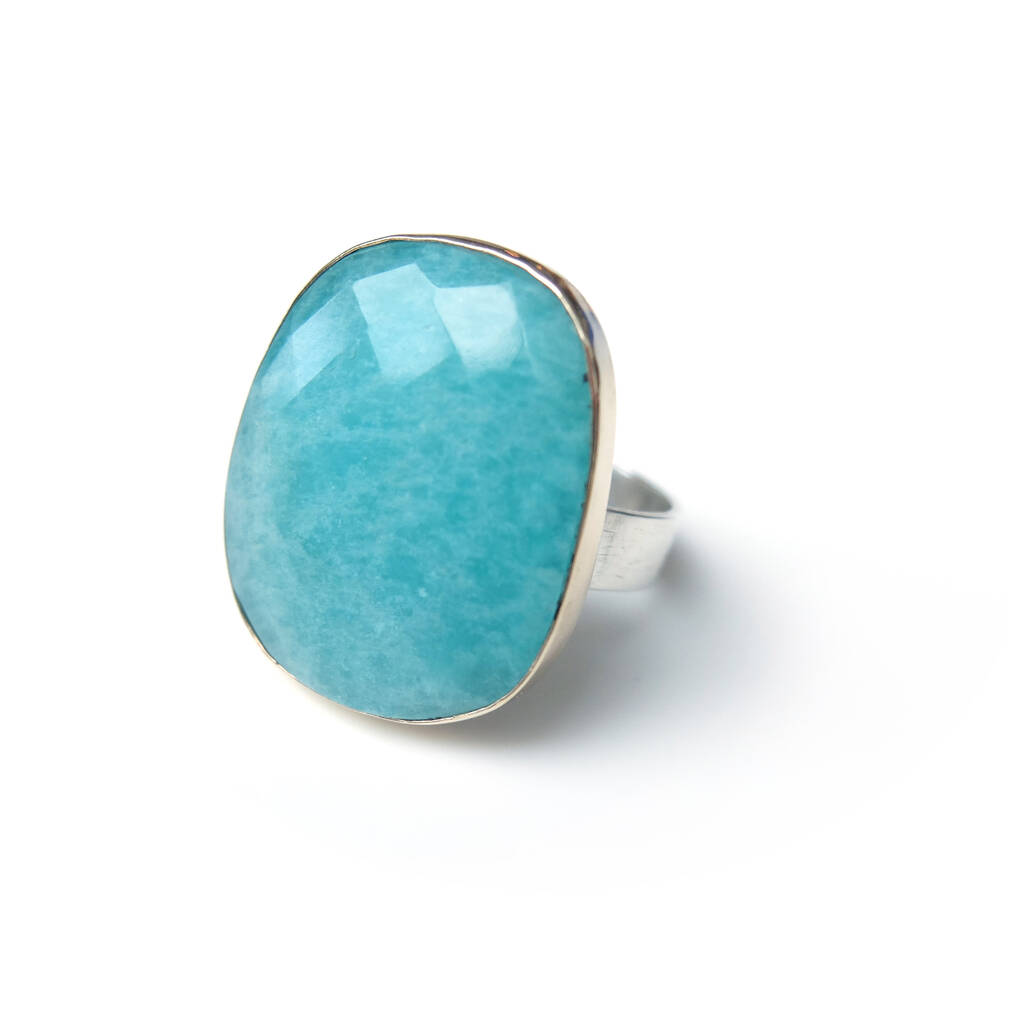 Faceted Large Amazonite Gemstone Ring Set In 9ct Gold, 1 of 5