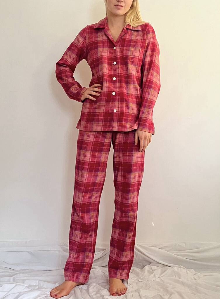 Brushed Cotton Pyjamas In Sunset Plaid By Caro London