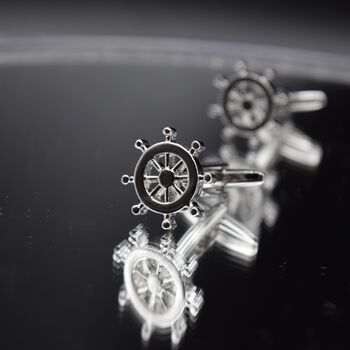 Ship Wheel Silver Cufflinks Gift For Sailors 316 L Stainless Steel, 3 of 6