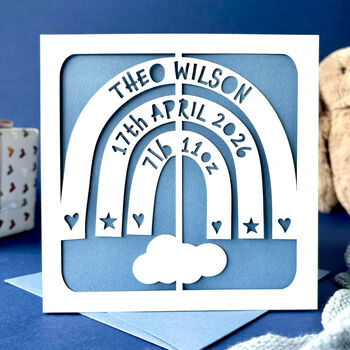 Personalised Rainbow Mobile New Baby Card, 2 of 5