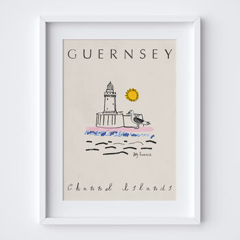 Seagull And Lighthouse In Guernsey Travel Print, 6 of 6