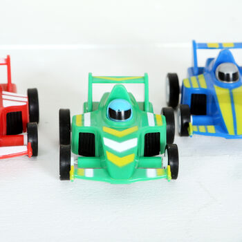 Three Toy Race Cars With Personalised Cotton Bag, 4 of 4