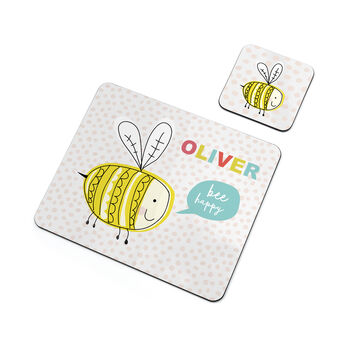 Personalised Kid's Bee Happy Placemat Set, 4 of 4