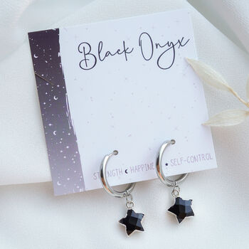 Black Onyx Star Hoop Earrings, 3 of 10