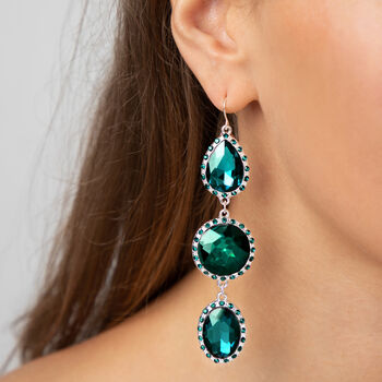 Green Triple Drop Crystal Earrings, 2 of 3