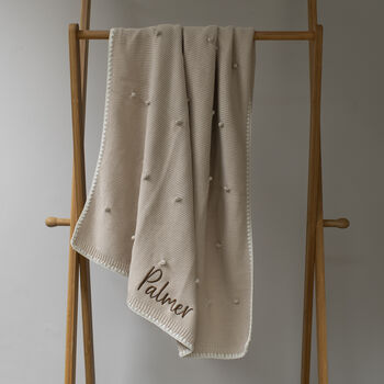 Personalised Knitted Baby Blanket In Natural Bobble, 5 of 7