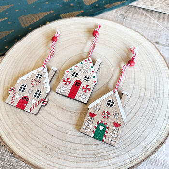 Wooden Gingerbread House Decorations Christmas Set Of Six, 5 of 8