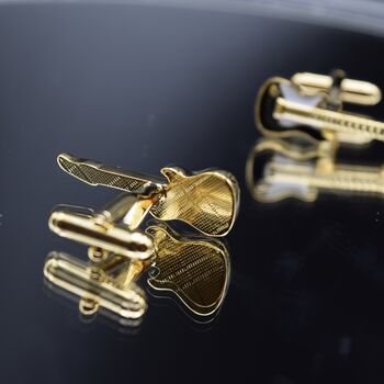 Electric Guitar Gold Cufflinks Gift For Musicians 316 L Stainless Steel Rock Accessory, 3 of 5