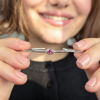 Minimalist Ruby July Birthstone Sterling Silver Bangle, 2 of 5