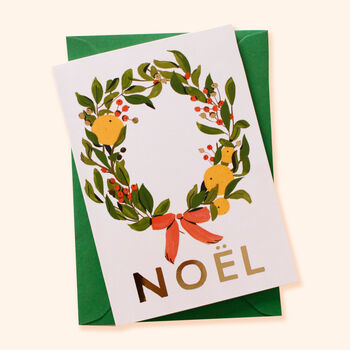 Illustrated Pink Wreath Christmas Card Noel, 2 of 3