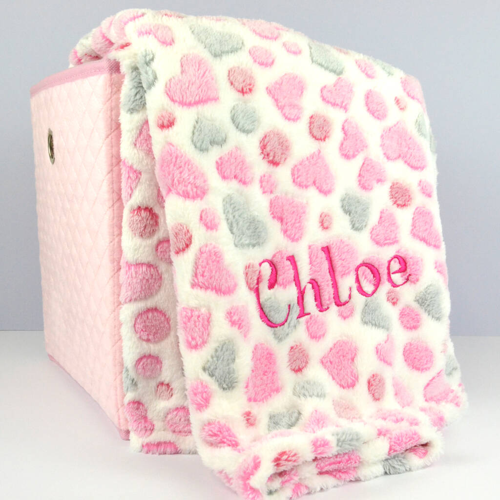 personlalised pink heart baby blanket for girl by dcaro