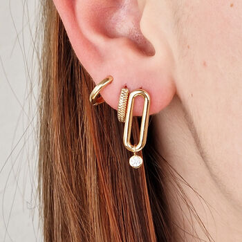 18ct Gold Plated Cz Crystal Dangle Hoop Earrings, 2 of 5