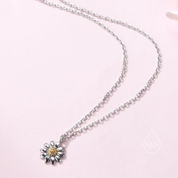 Sterling Silver Extra Tiny Little Daisy Flower Pendant Necklace, 2 of 11