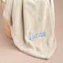 Personalised Beige Knitted Baby Blanket And Monkey Rattle Gift Set, thumbnail 9 of 12