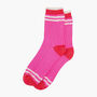 Glitter Mid Calf Ribbed Cotton Socks Varsity Striped Cuff Pink Red, thumbnail 3 of 4
