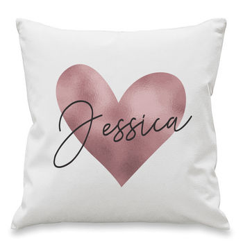Metallic Rose Gold Heart Personalised Name Cushions, 3 of 3