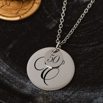 50th Birthday Gift For Her Engraved Personalised Disc Necklace, 2 of 5