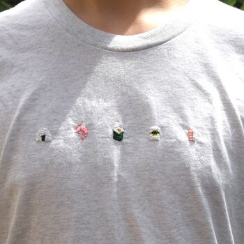 Unisex Hand Embroidered Sushi Tshirt, 4 of 6