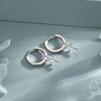 Sterling Silver Cross Hoop Earrings, 6 of 12