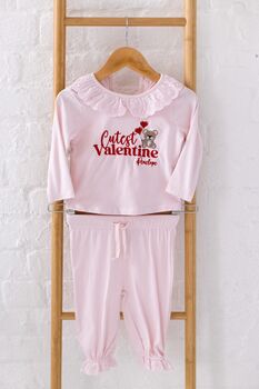 Cutest Valentine Frill Collar Personalised Embroidered Bear Pyjamas, 3 of 5