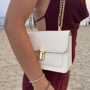 Personalised Embossed White Faux Leather Chain Shoulder Cross Body Bag, 2 of 4