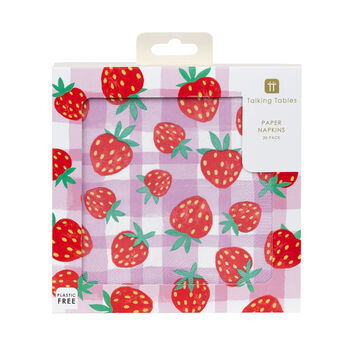 Strawberry Gingham Paper Party Napkins X 20, 2 of 3