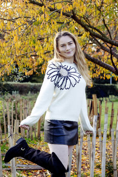 Cream Flower Outline Shoulder Detail Jumper, 4 of 8