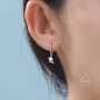 Sterling Silver Tiny Leaf And Natural Pearl Huggie Hoop Earrings, thumbnail 2 of 11