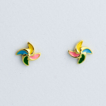 Sterling Silver Colourful Pinwheel Stud Earrings, 6 of 6