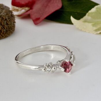 Silver Leaf Ring, Ariel Gemstone Diamond Ring, 9 of 11