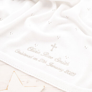 Cream Pointelle Christening Blanket With Gothic Cross, 7 of 10