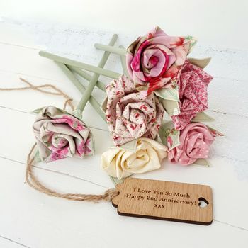 Cotton Handmade Flowers In Jug And Engraved Oak Tag, 6 of 12