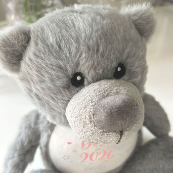 Personalised Born In 2026 Grey Teddy Bear – New Baby Arrival Gift, 6 of 8