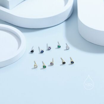 Extra Tiny Cz Droplet Stud Earrings In Sterling Silver, 5 of 12