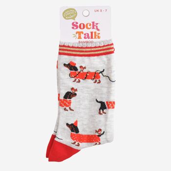 Women's Bamboo Socks Sausage Dog And Robin, 5 of 5