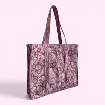 Lilac Floral Quilted Cotton Tote Bag, 2 of 5