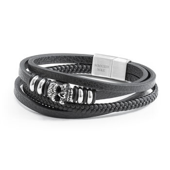 Personalised Men's Stacked Leather Skull Bracelet, 8 of 10