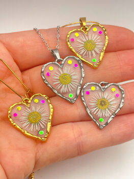 Heart Necklace With Daisy Flowers And Colourful Crystals, 4 of 12