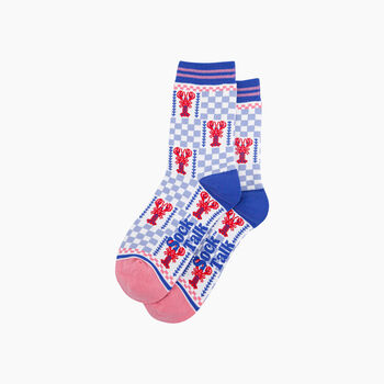 Lobster Checkerboard Bamboo Socks In Blue, 4 of 4