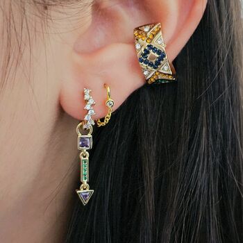 Detachable Gemstone Pavé Drop Hoop Earrings 14 K Gold Plated Sterling Silver Earrings Gift For Her, 3 of 9