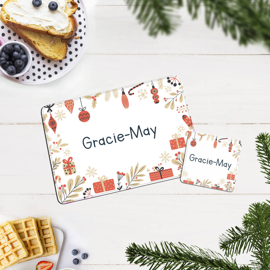 Personalised Christmas Present Placemat And Coaster Set By GigglyFox