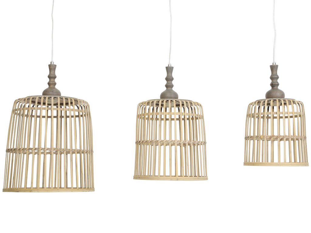 Set Of Three Woven Cane Hanging Lamps By Lime Tree London