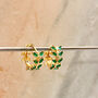 Emerald Green Leaf Huggie Hoop Earrings, thumbnail 1 of 3
