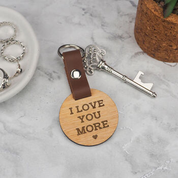 Engraved 'I Love You / More' Keyring Pair For Couples, 5 of 7