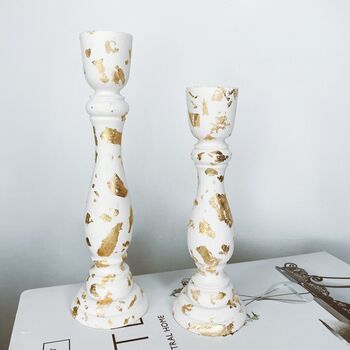 A Pair Of Ivory And Gold Leaf Candlesticks, 4 of 8