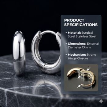 Silver Stainless Steel Huggie Hoop Earrings, 2 of 7