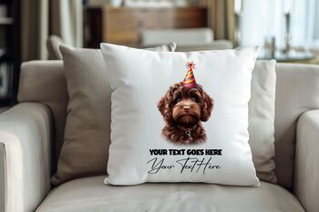 Personalised Chocolate Cockapoo Birthday Congratulations Party Cushion, 2 of 2