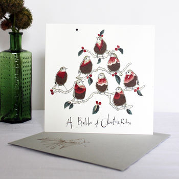 A Bobbin Of Christmas Robins Christmas Card Pack Of Six, 2 of 5