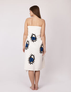 White With Dark Blue Eye Organic Cotton Peshtemal Towel, 6 of 6